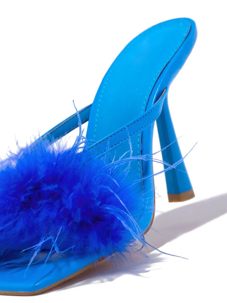 Amozae-Feather Fur High Heel Mules