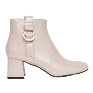 Beige Patent Heeled Ankle Boots