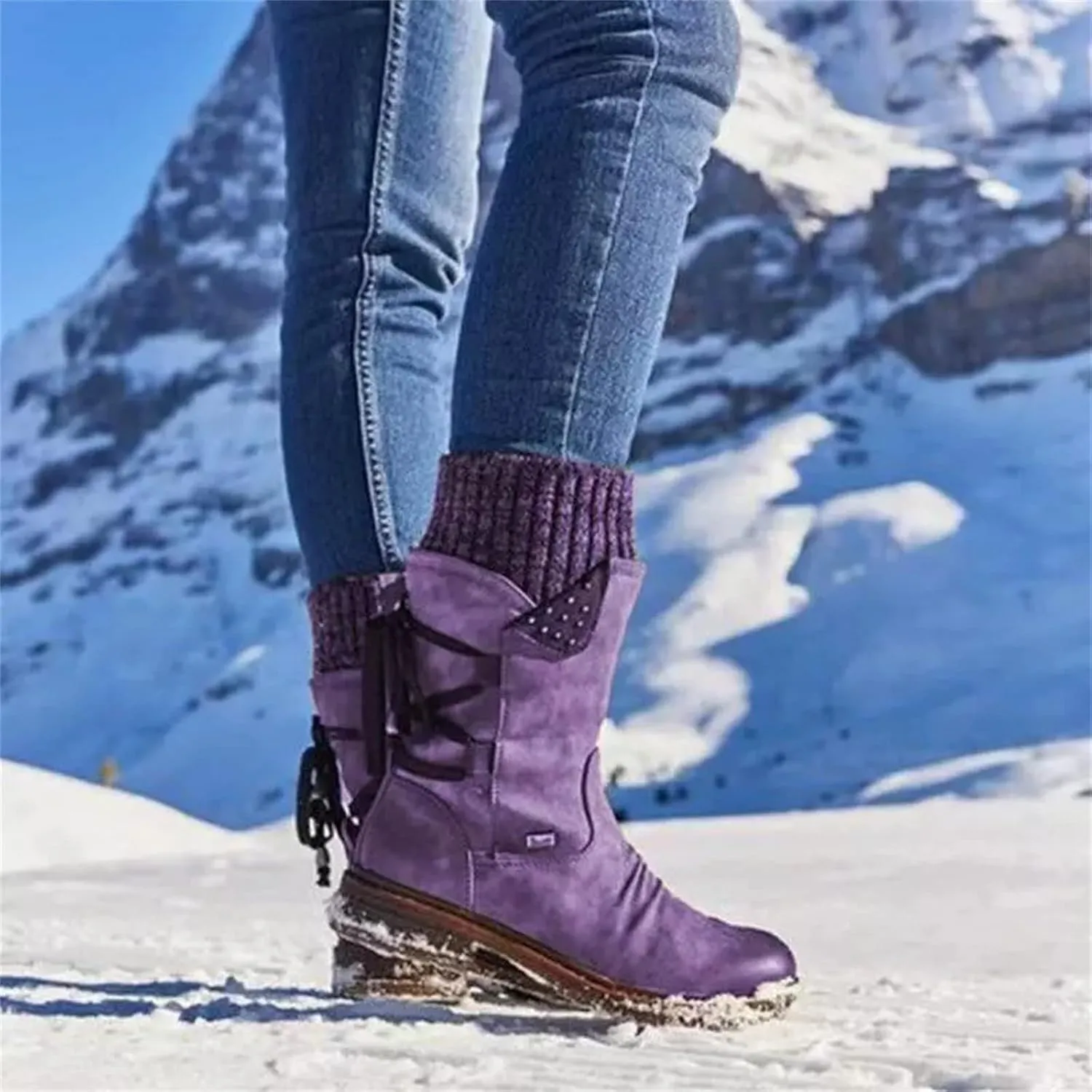 Boots For Women Wide Calf Winter Mid Calf Military Combat Boots Side Zipper Low Heel Biker Motorcycle Riding Dress Boots