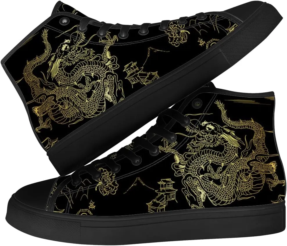 Dragon High Top Canvas Shoes Mens Womens Chinese Dragon High Top Sneakers Lace Up Casual Shoes Gifts for Men Women