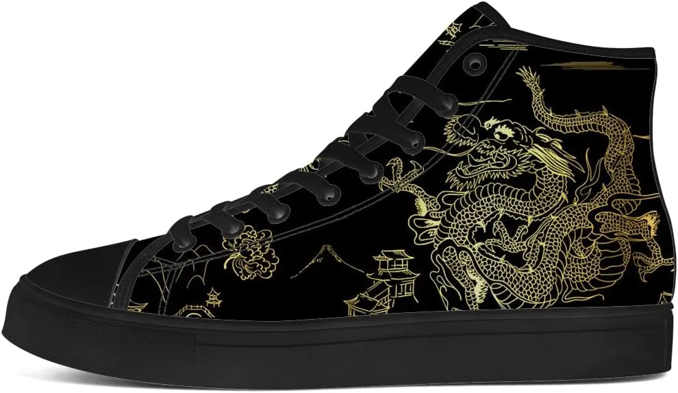 Dragon High Top Canvas Shoes Mens Womens Chinese Dragon High Top Sneakers Lace Up Casual Shoes Gifts for Men Women