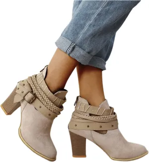 Lausiuoe Ankle Boots For Women With Heel Chunky Block Booties Western Shoes Dressy Wide Width Side Zipper Short Boots