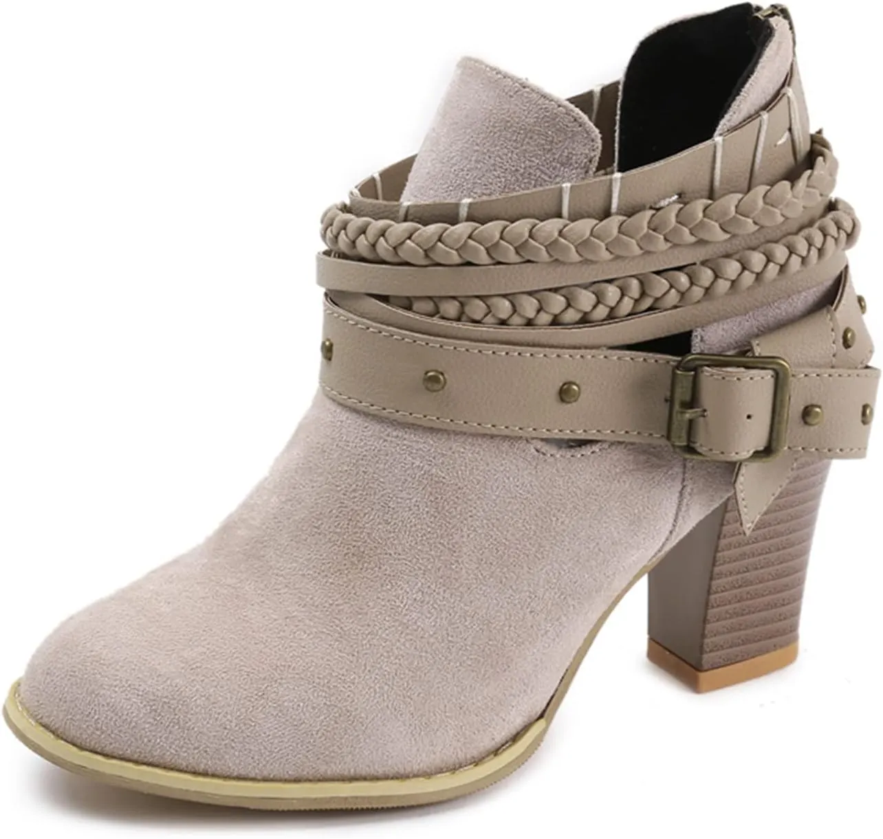 Lausiuoe Ankle Boots For Women With Heel Chunky Block Booties Western Shoes Dressy Wide Width Side Zipper Short Boots
