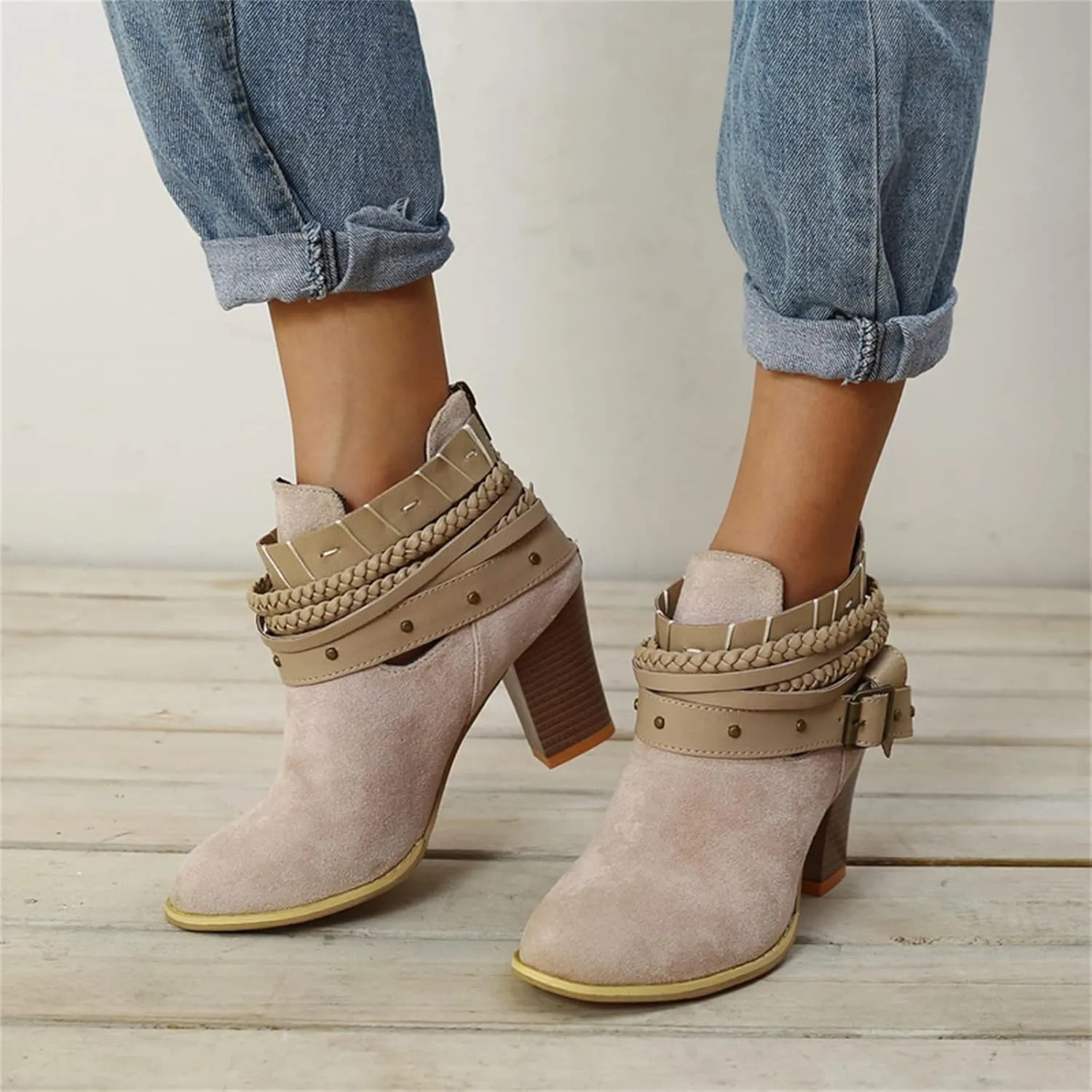 Lausiuoe Ankle Boots For Women With Heel Chunky Block Booties Western Shoes Dressy Wide Width Side Zipper Short Boots