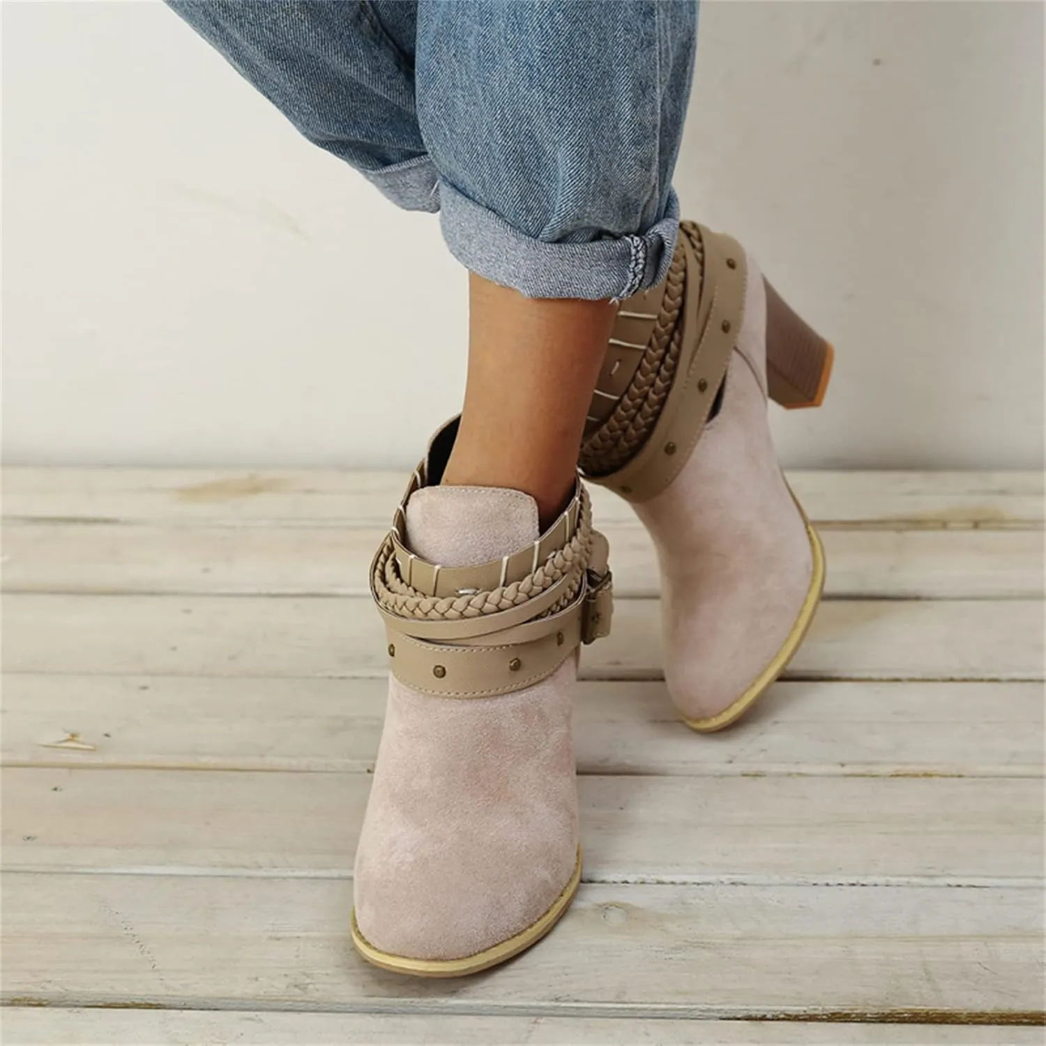 Lausiuoe Ankle Boots For Women With Heel Chunky Block Booties Western Shoes Dressy Wide Width Side Zipper Short Boots