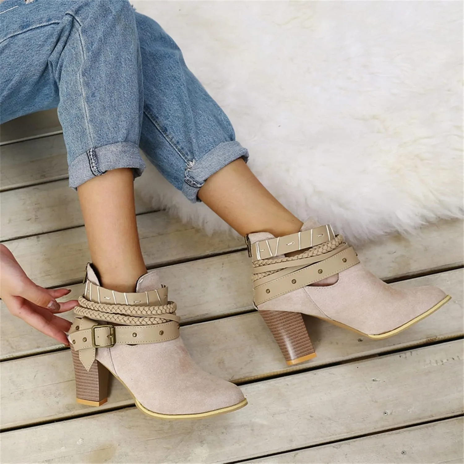 Lausiuoe Ankle Boots For Women With Heel Chunky Block Booties Western Shoes Dressy Wide Width Side Zipper Short Boots