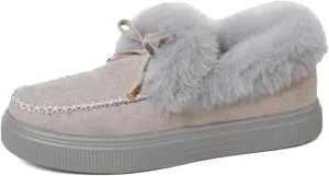 Lausiuoe Womens Winter Boots With Fur Lined Ankle Boots Slip On Snow Fuzzy Booties Fashion Casual Walking Shoes Loafers