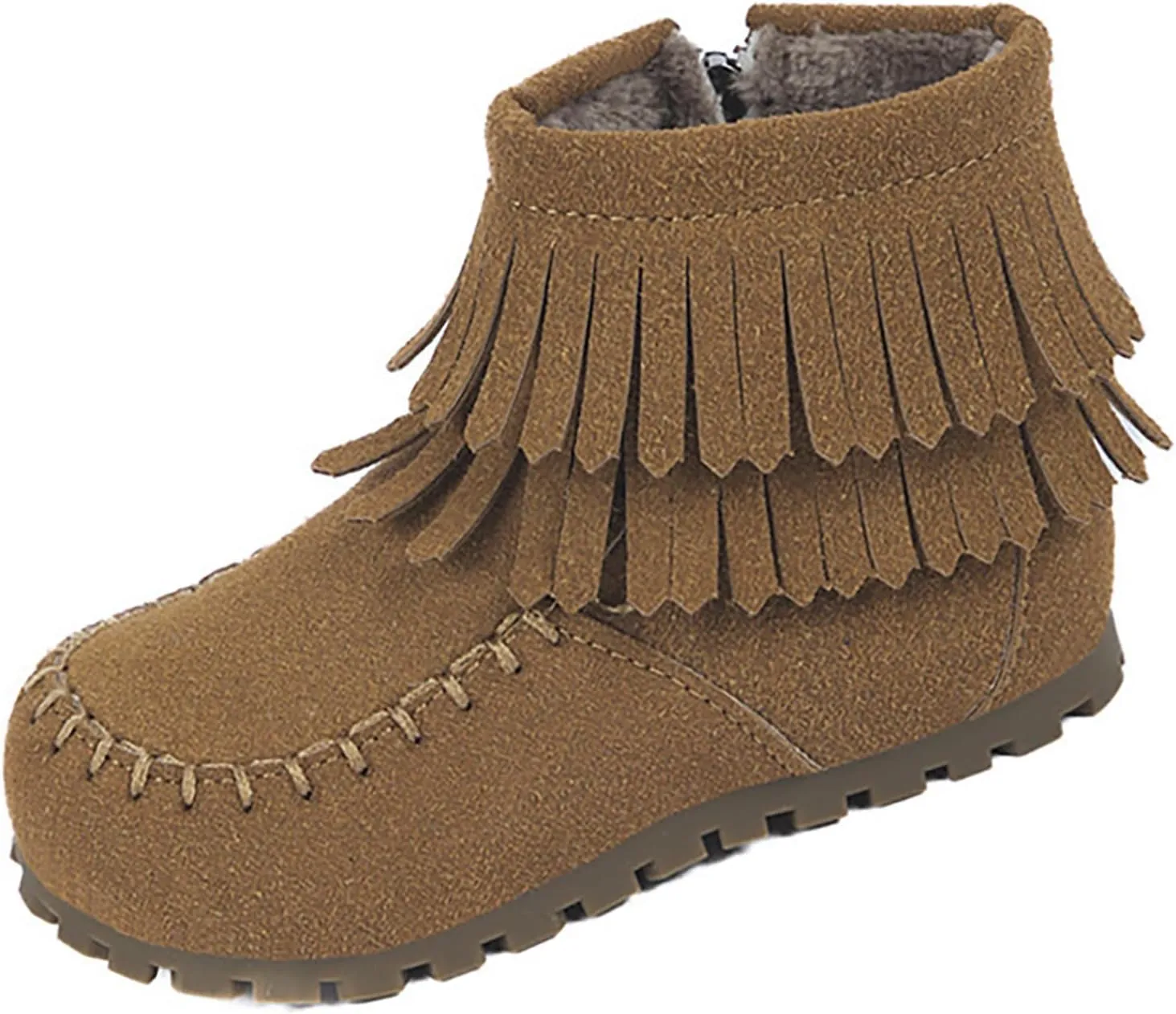 Little Girls Tassel Suede Ankle Boots Side Zipper Short Booties Winter Soft Non Slip Sole Snow Shoes 2024 Trendy