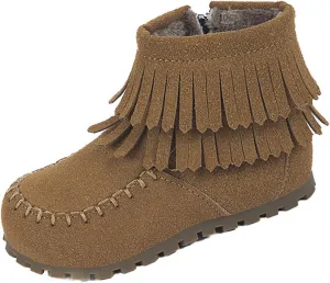 Little Girls Tassel Suede Ankle Boots Side Zipper Short Booties Winter Soft Non Slip Sole Snow Shoes 2024 Trendy