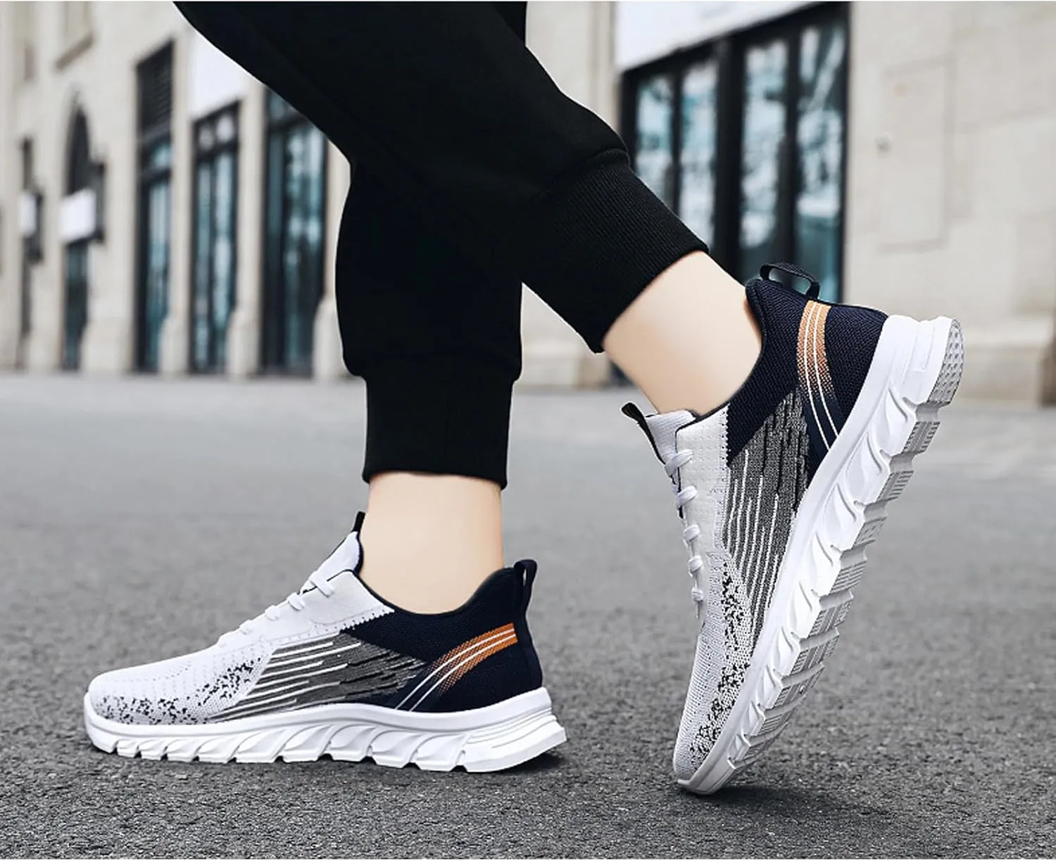 Men's Knitted Mesh Lace-up Walking Shoes Lightweight Breathable Fashion Sneakers Outdoor Running Workou Casual Trainers