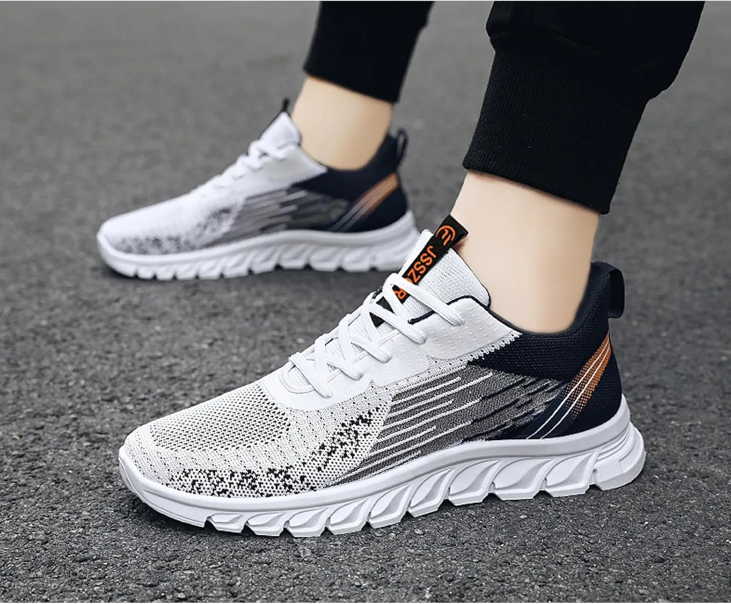 Men's Knitted Mesh Lace-up Walking Shoes Lightweight Breathable Fashion Sneakers Outdoor Running Workou Casual Trainers