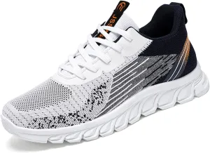 Men's Knitted Mesh Lace-up Walking Shoes Lightweight Breathable Fashion Sneakers Outdoor Running Workou Casual Trainers