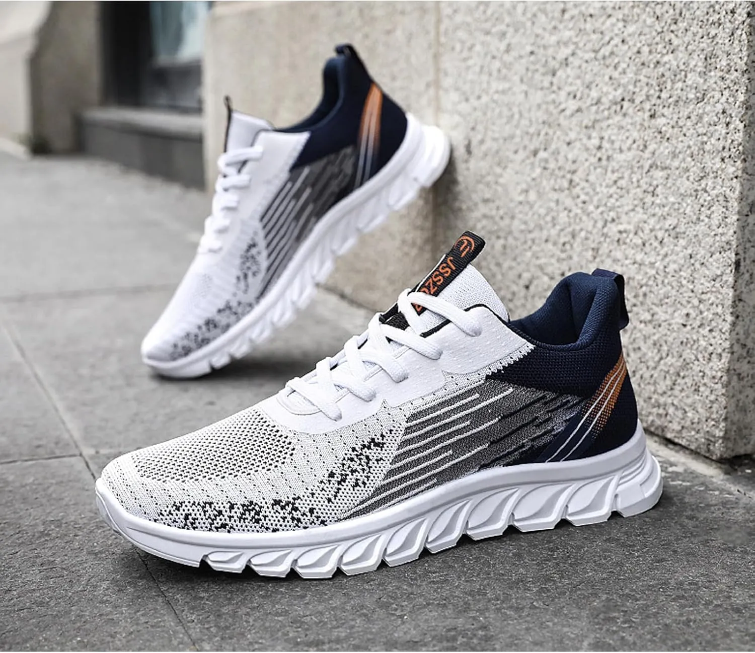 Men's Knitted Mesh Lace-up Walking Shoes Lightweight Breathable Fashion Sneakers Outdoor Running Workou Casual Trainers