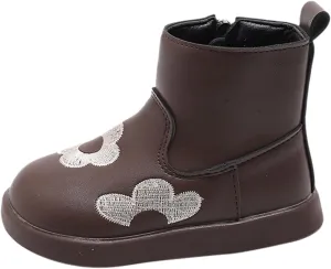 Toddler/Little Kid Girls Short Ankle Boots Flower Embroidery Side Zipper Dress Booties Casual Work Boots for Teen Girls