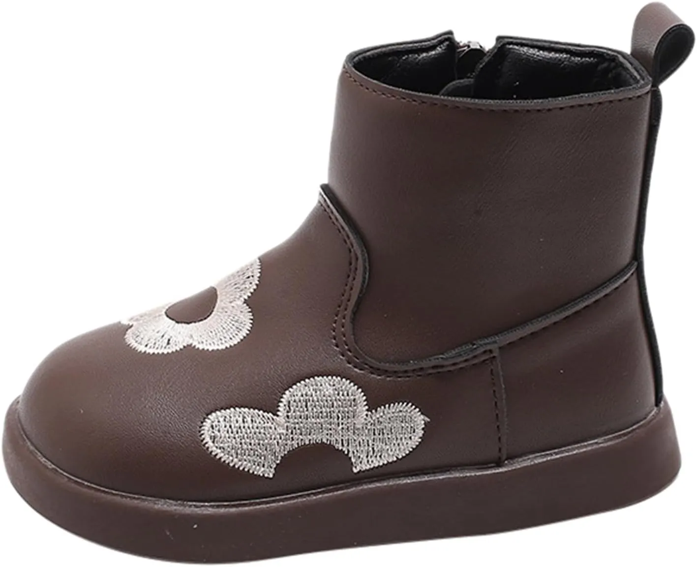 Toddler/Little Kid Girls Short Ankle Boots Flower Embroidery Side Zipper Dress Booties Casual Work Boots for Teen Girls