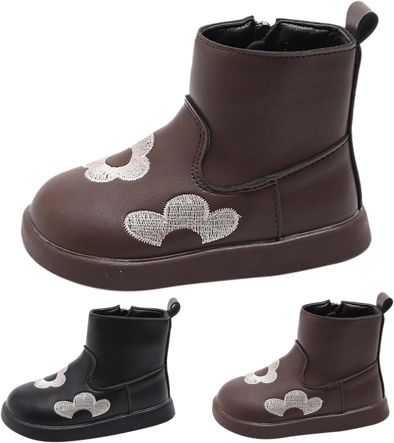 Toddler/Little Kid Girls Short Ankle Boots Flower Embroidery Side Zipper Dress Booties Casual Work Boots for Teen Girls