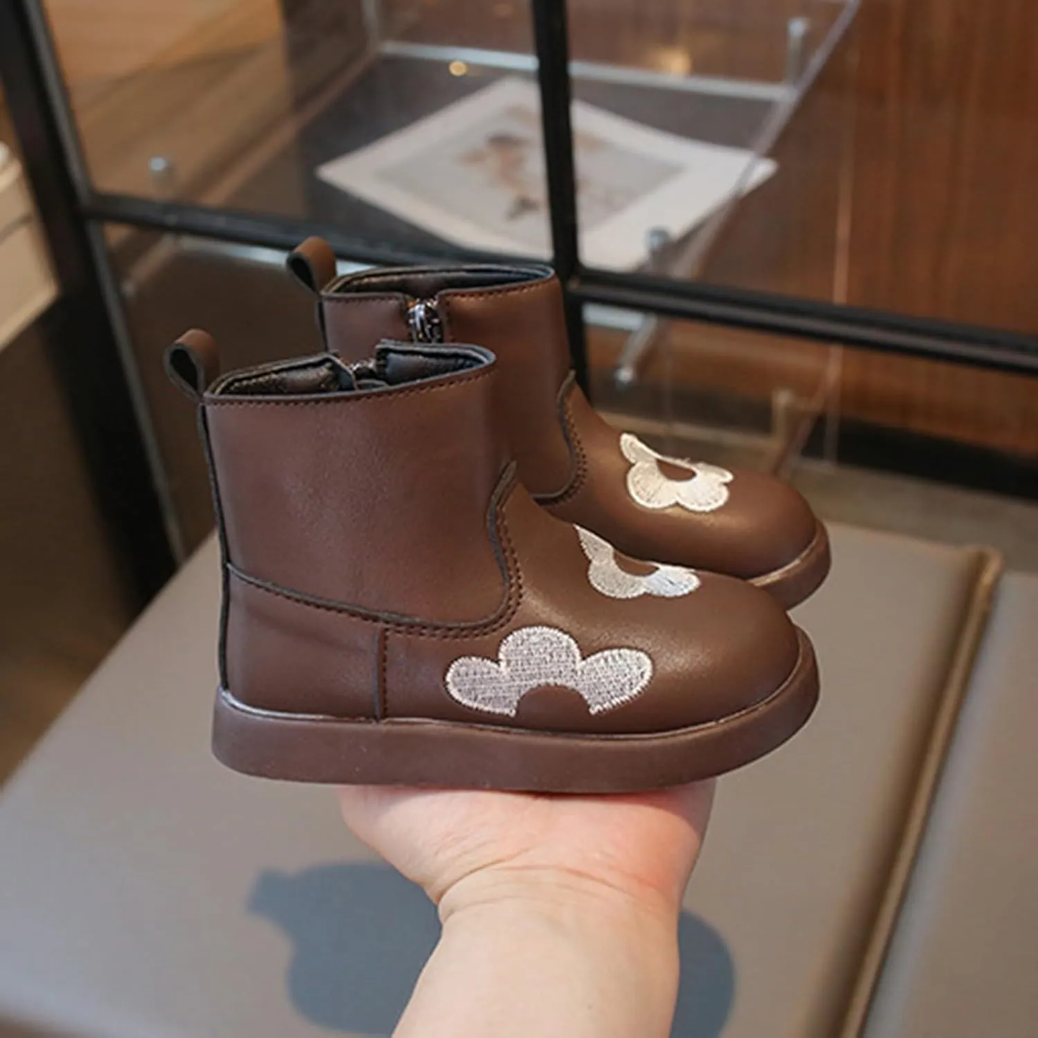 Toddler/Little Kid Girls Short Ankle Boots Flower Embroidery Side Zipper Dress Booties Casual Work Boots for Teen Girls