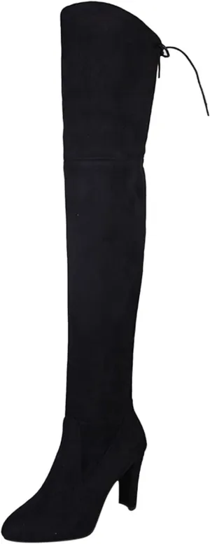 White Cowgirl Boots High Chunky Heeled Over Knee Boots Zipper Pointed Suede Thigh High Boots Long Bootie