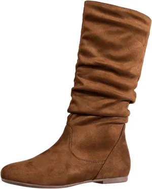 Winter Boots For Women Retro Side Zipper Flats Thigh High Boots Pleated Suede Knee High Boots Fall Long Bootie