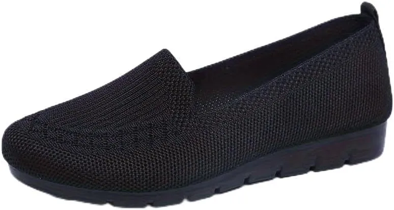Women's Trendy Solid Color Mesh Breathable Loafers Shoes, Flat Slip On Comfortable Flying Woven Shoes, Casual Versatile Wear Resistance Walking Shoes Mama Shoes