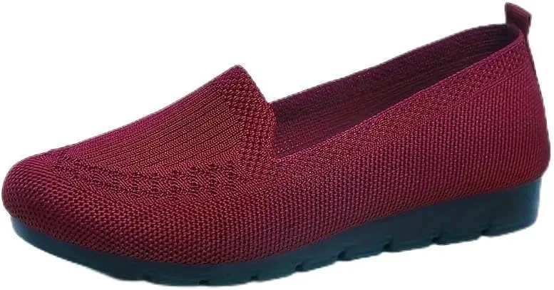 Women's Trendy Solid Color Mesh Breathable Loafers Shoes, Flat Slip On Comfortable Flying Woven Shoes, Casual Versatile Wear Resistance Walking Shoes Mama Shoes